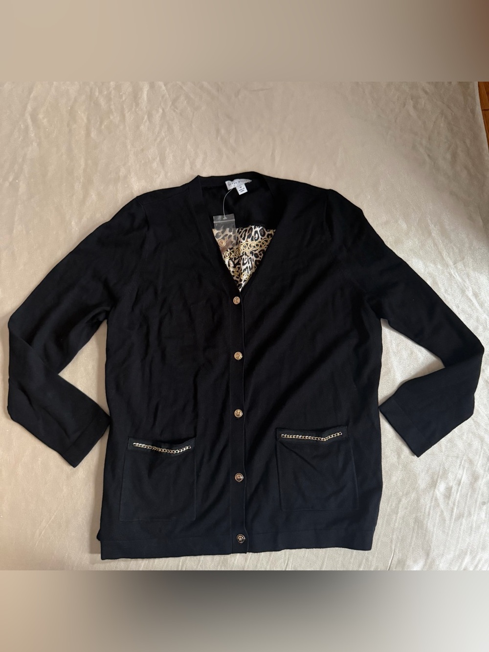 Susan Graver Button Front Sweater Cardigan with Printed Back medium a279801 nwot